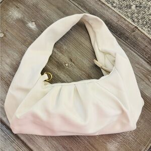 White pu soft leather purse with gold hardware, small shoulder bag